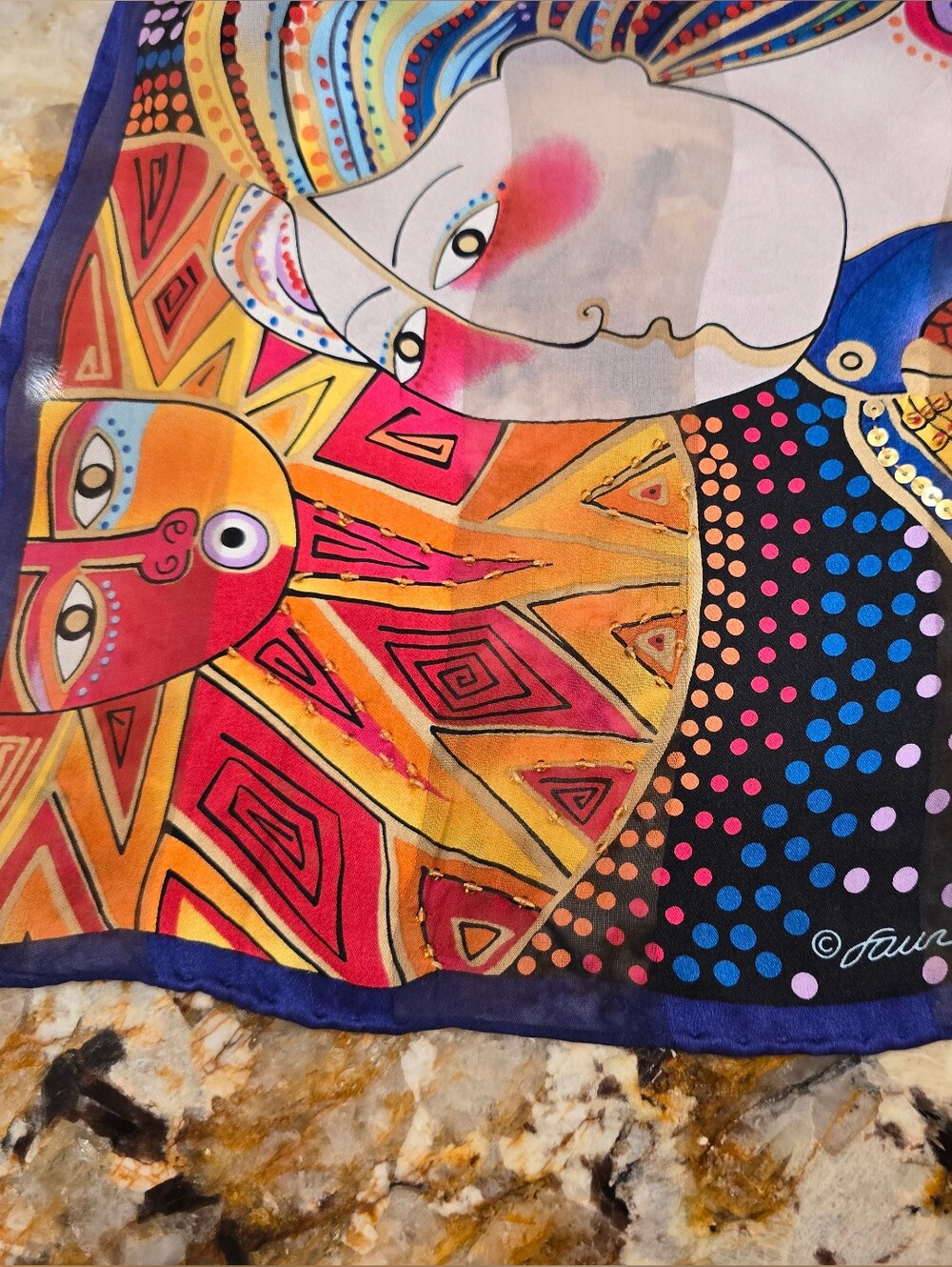 Laurel Burch Vintage silk scarf the "Mikayla" sea goddess Sequins Beaded - Picture 3 of 6